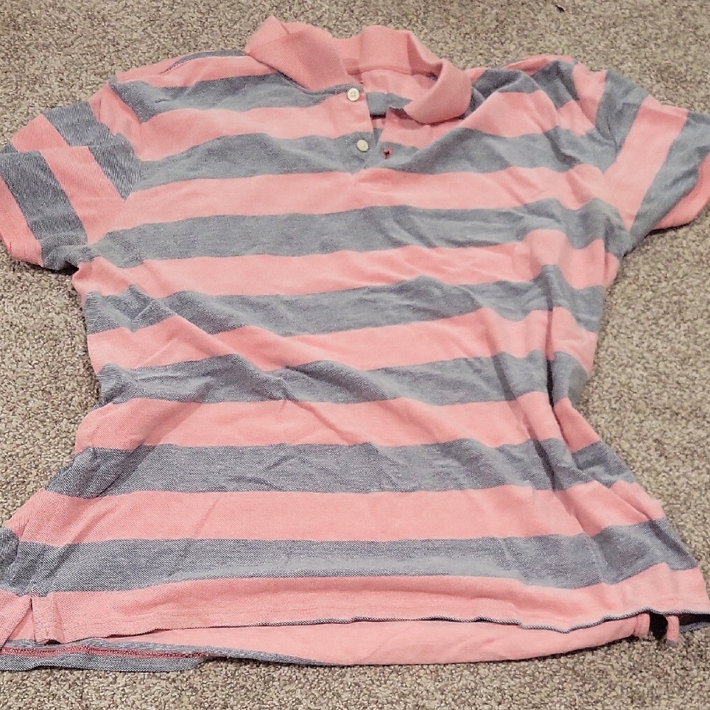 Striped Pink and Gray Polo Shirt